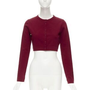 ALAIA Signature cropped stretch knit button cardigan Garance red FR36 XS